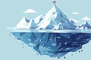 Illustration of iceberg showcasing hidden depths with an American flag on top, an Illustration by AS photostudio
