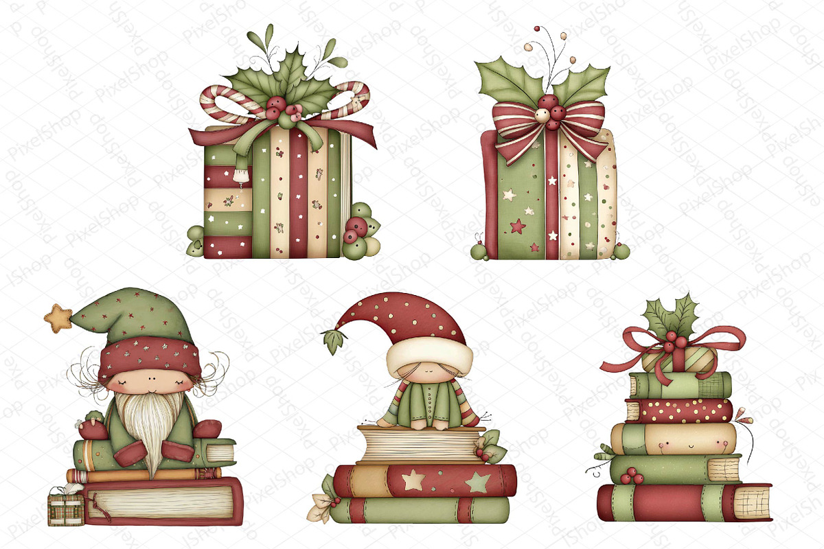 Whimsical Christmas Books Clipart, an Illustration by DreamPrint404 (Photo 5 of 6)
