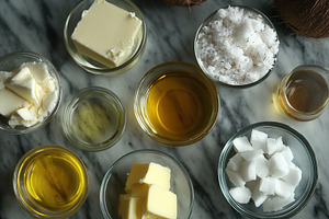Shot of butter, coconut & olive oil, a Photo by Pavel_design