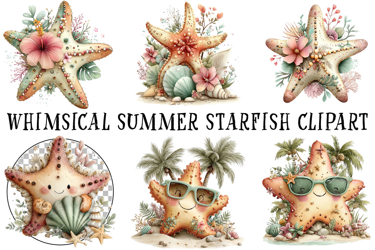 Whimsical Summer Starfish Clipart, an Illustration by OK Design (Photo 2 of 6)