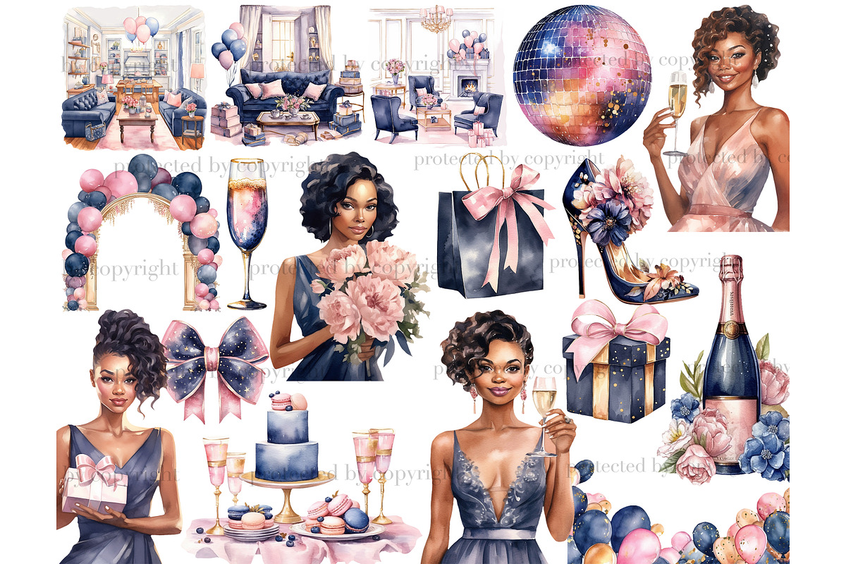 Happy Birthday Clipart Set, a Person Illustration by GlamArtZhanna (Photo 3 of 5)