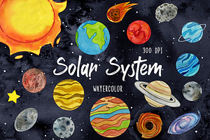 Watercolor Solar System Clipart