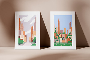 Urban Buildings In City, Posters Set