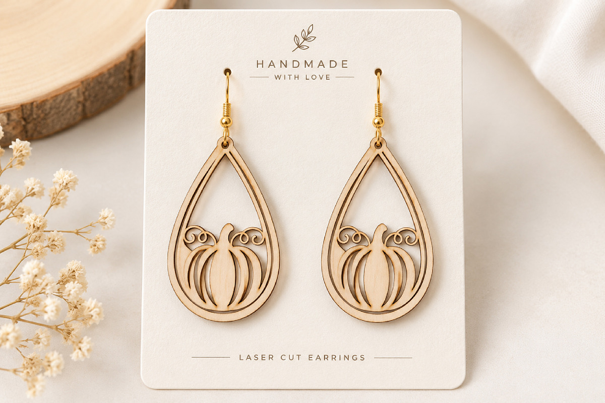 Pumpkin Teardrop Earrings Laser Cut, an Object Graphic by Canvas Craft (Photo 2 of 3)
