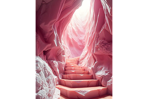 Pink Crystal Cave Stairs Stock Photo
