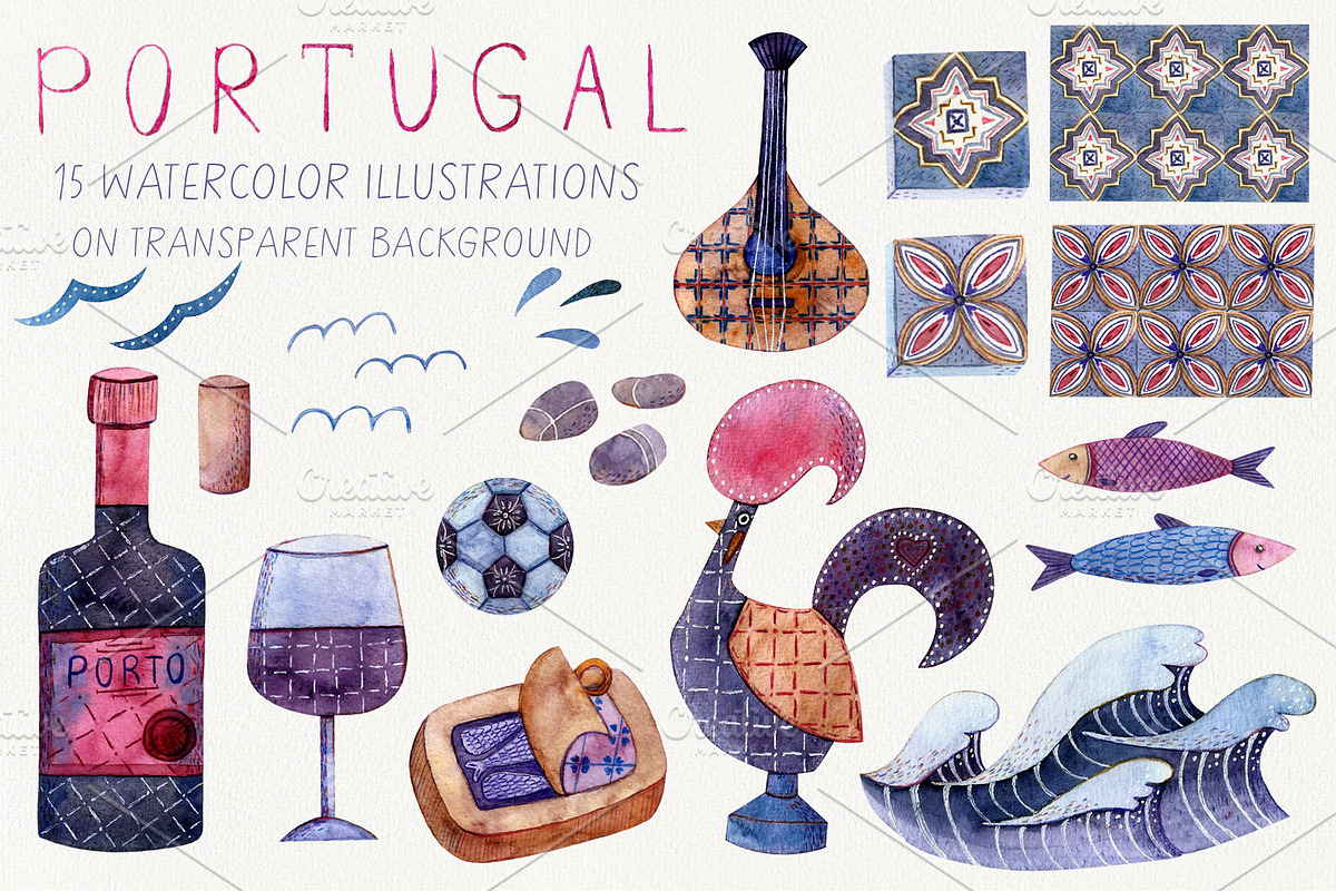 Watercolor clipart Portugal, an Illustration by Vikeriya (Photo 2 of 3)