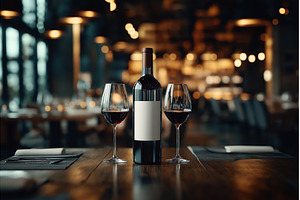 Elegant mockup of a wine bottle with, a Food & Drink Photo by Sergey Kotenev
