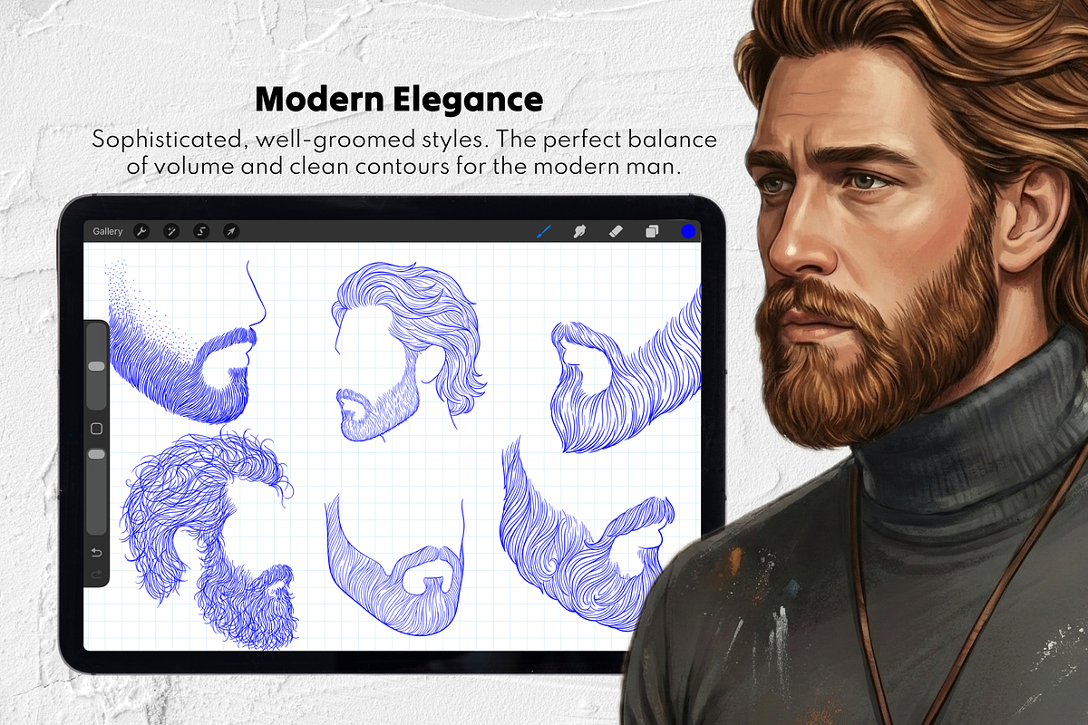 150 Beard & Mustache Procreate Stamp, a Brush Add-On by Selentaori Studio (Photo 7 of 12)