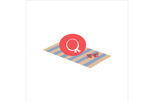 Beach towel with hat and sunglasses, an Object Illustration by Mila Di Art