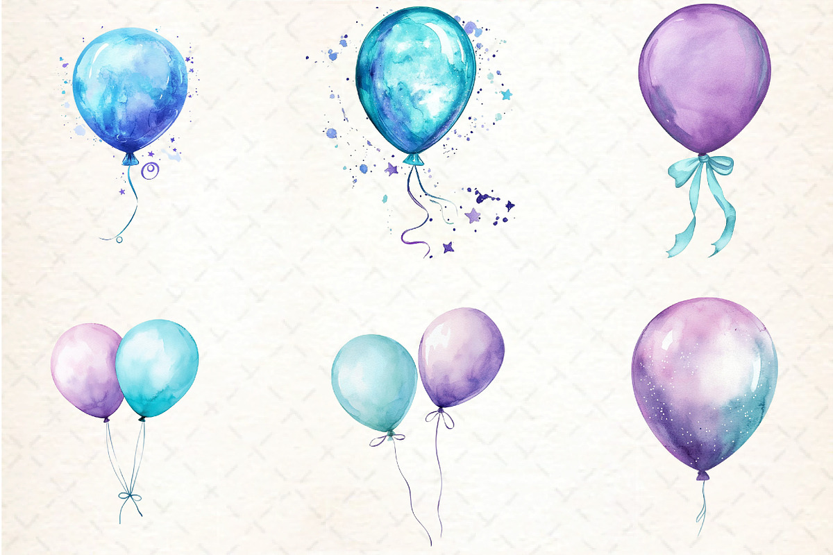 Aqua and Purple Balloons Clipart, an Illustration by DreamCafeArt (Photo 3 of 7)