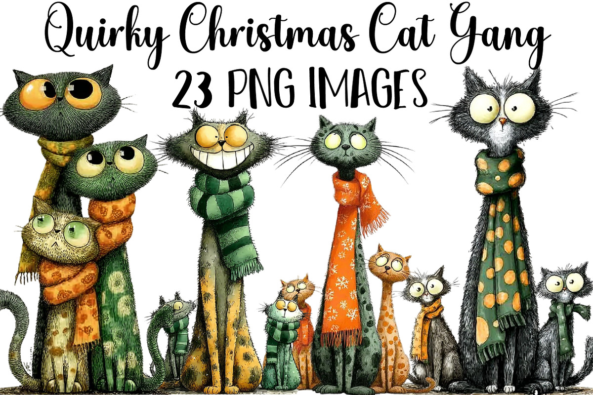 Quirky Christmas Cat Gang Clipart, an Illustration by DreamArtGraphic (Photo 1 of 5)