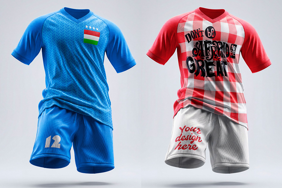 Flying Uniform Mockup Jersey Shorts, a Shirt Mockup by LESZ Design (Photo 2 of 4)