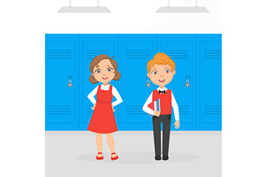 Cute Boy and Girl Elementary School, an Education Illustration by TopVectors