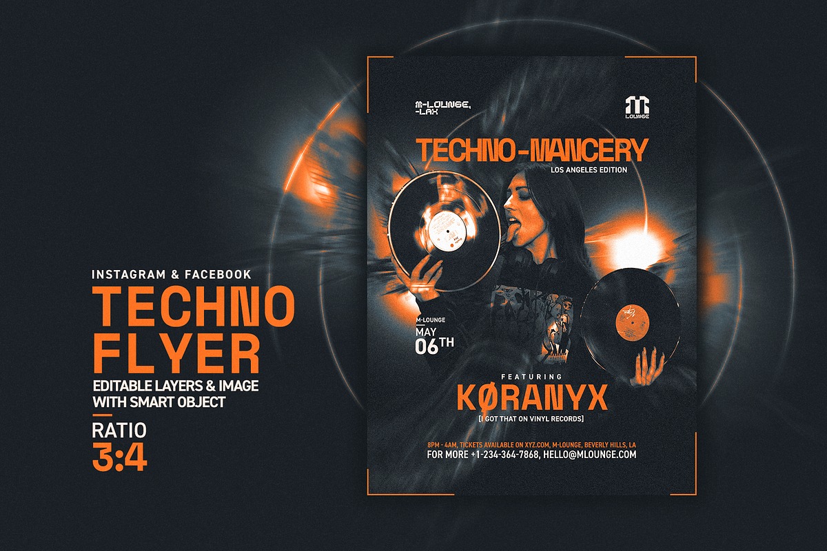 Techno Party - DJ Flyer Template, a Social Media Template by Rave Aspect (Photo 1 of 3)