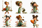 Whimsical Girl & Dog Love Clipart, a Seasonal Illustration by Craft Nest (Thumbnail 3 of 6)