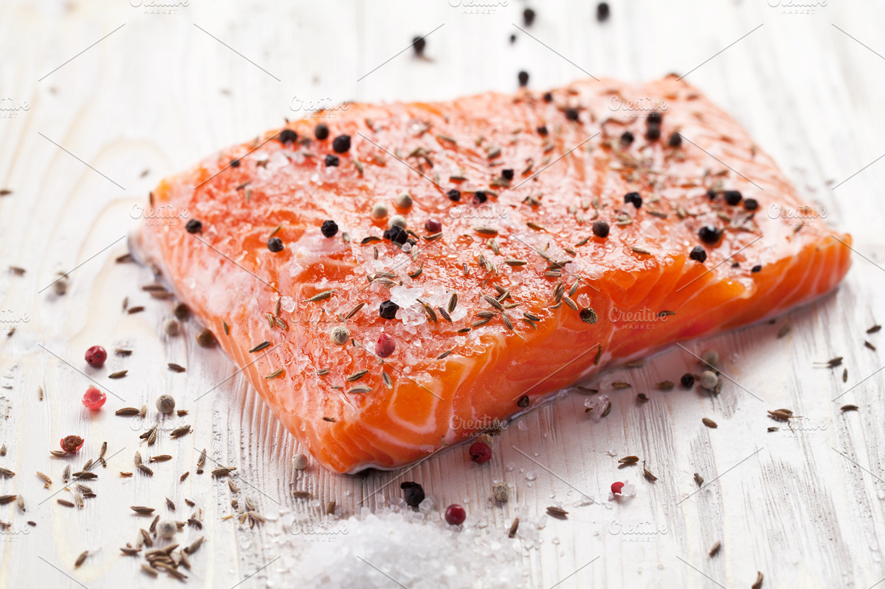 Salmon filet with spices containing fresh, salmon, and gourmet, a Food & Drink Photo by Volff