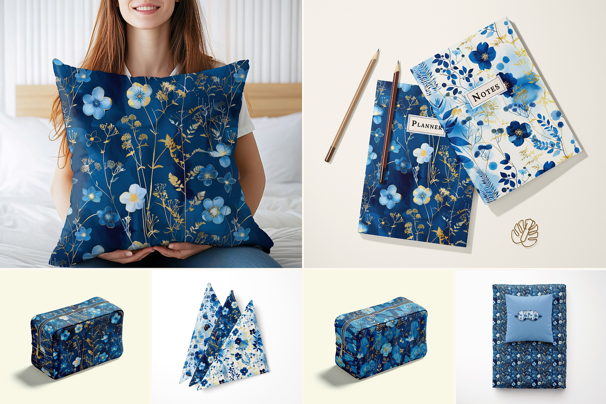 Cyanotype Gold Seamless Patterns, a Pattern Graphic by Ninterints (Photo 8 of 13)