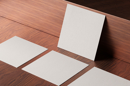 White square shape paper business card mockup on wooden brown ta, a Business Photo by Ministocker