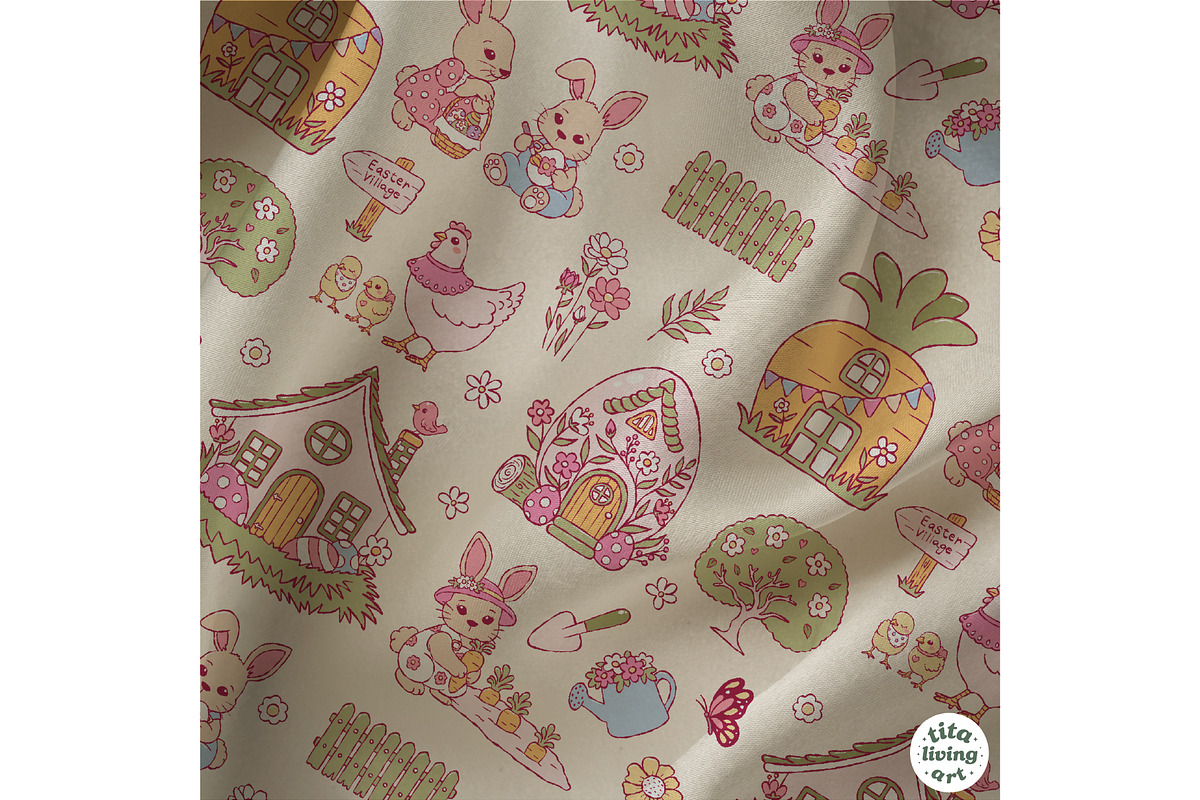 Easter Village Seamless Pattern, a Seasonal Illustration by TitaLivingArt (Photo 3 of 13)