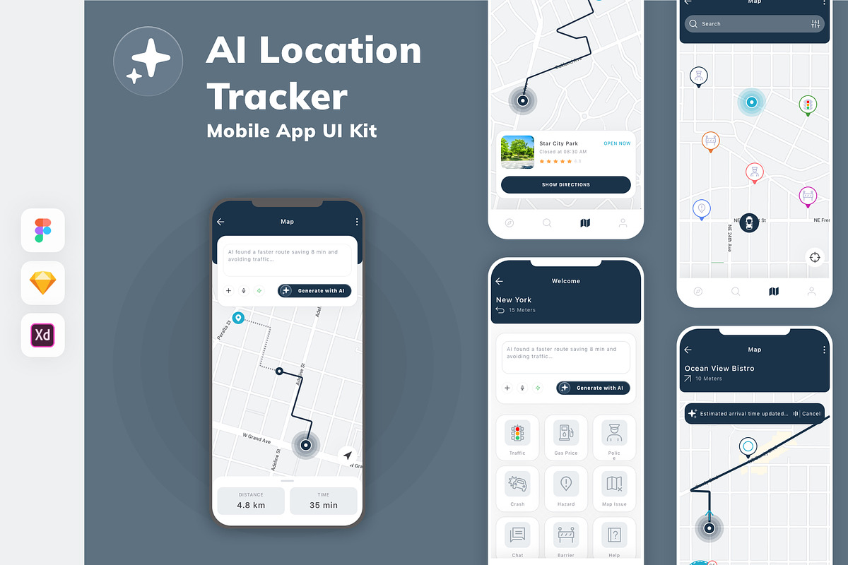 AI Location Tracker App UI Kit, an UI Kit Template by uicube