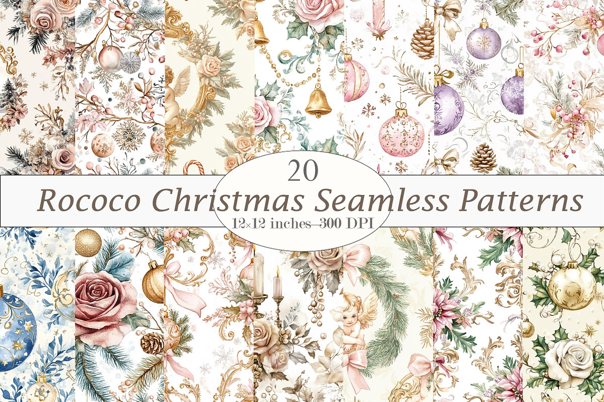 Rococo Christmas Seamless Patterns, a Pattern Graphic by Design Market (Photo 1 of 4)