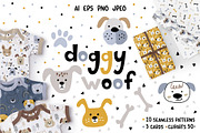 Doggy Woof. Vector dog patterns, a Pattern Graphic by ValeriiaFeeva (Thumbnail 1 of 11)