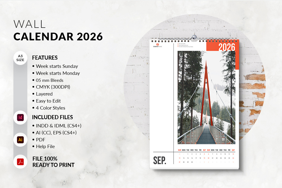 A3 Size Wall Calendar 2026 preview 4