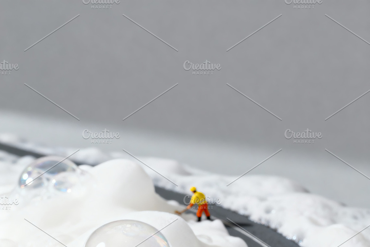 Miniature Workers Cleaning Road, a Work Illustration by Virgo Studio