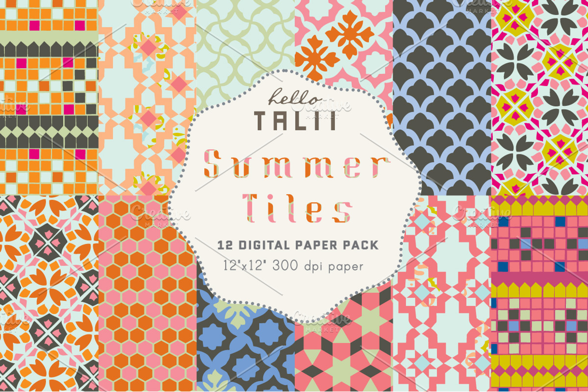 Summer Tiles Digital Paper, a Pattern Graphic by Hello Talii (Photo 1 of 3)