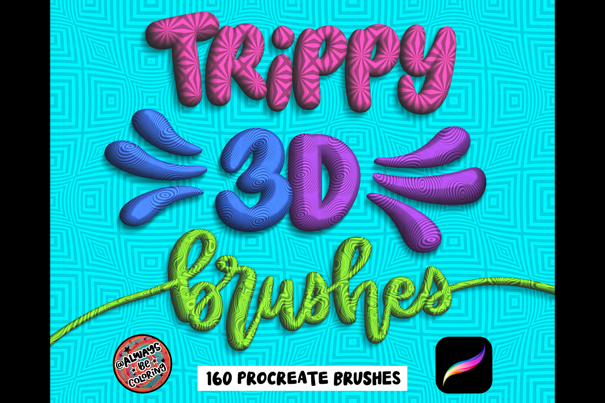 Procreate Trippy 3D Brush Set, a Brush Add-On by AlwaysBeColoring (Photo 1 of 15)