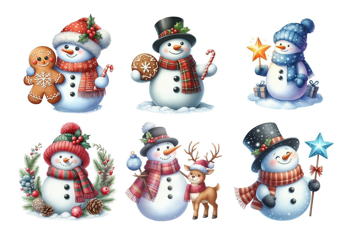 Christmas Snowman Clipart Bundle, an Illustration by SinaCreation (Photo 3 of 7)