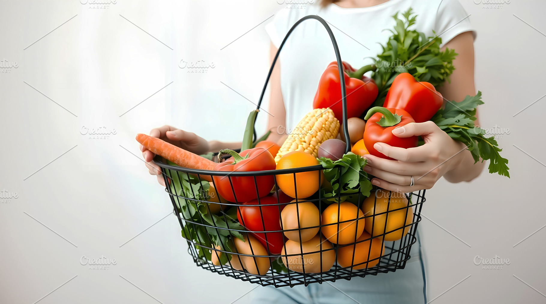 Woman Holding Basket Full of Fresh P, a Food & Drink Photo by Stock Shape