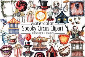 Watercolor Spooky Circus Clipart, an Illustration by Libby Wishes