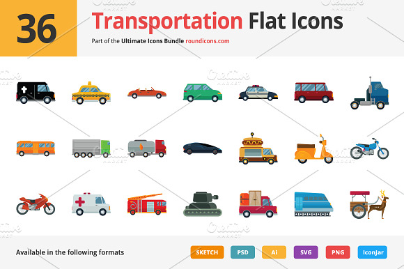 36 Transportation Flat Icons