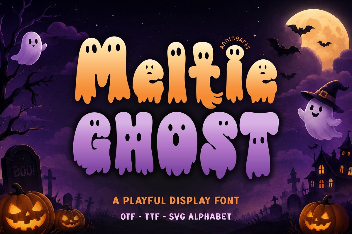 Meltie Ghost-Halloween Display Font, a Symbol Font by AnningArts (Photo 1 of 8)