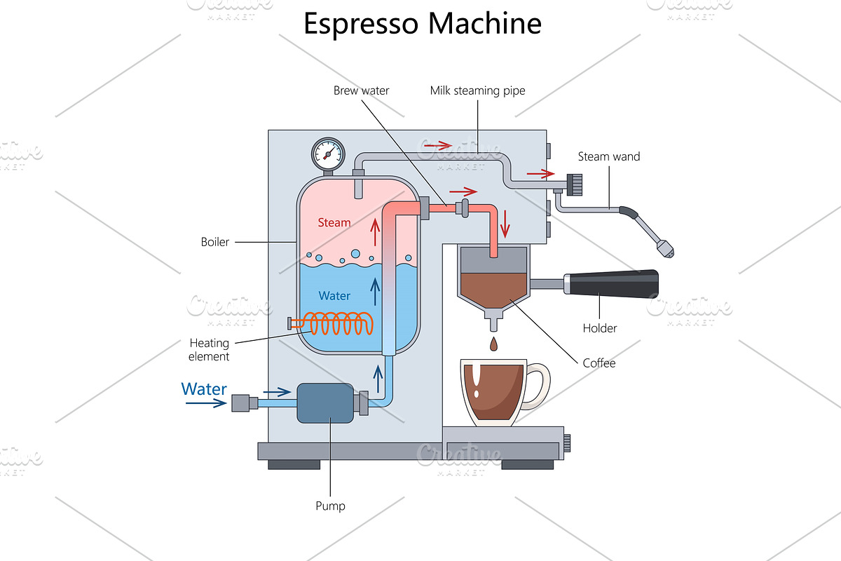 Espresso Machine Brewing Process, an Object Illustration by AlexArt