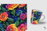 Rainbow Glitter Neon Roses Pattern, a Pattern Graphic by Creative Store (Thumbnail 3 of 5)