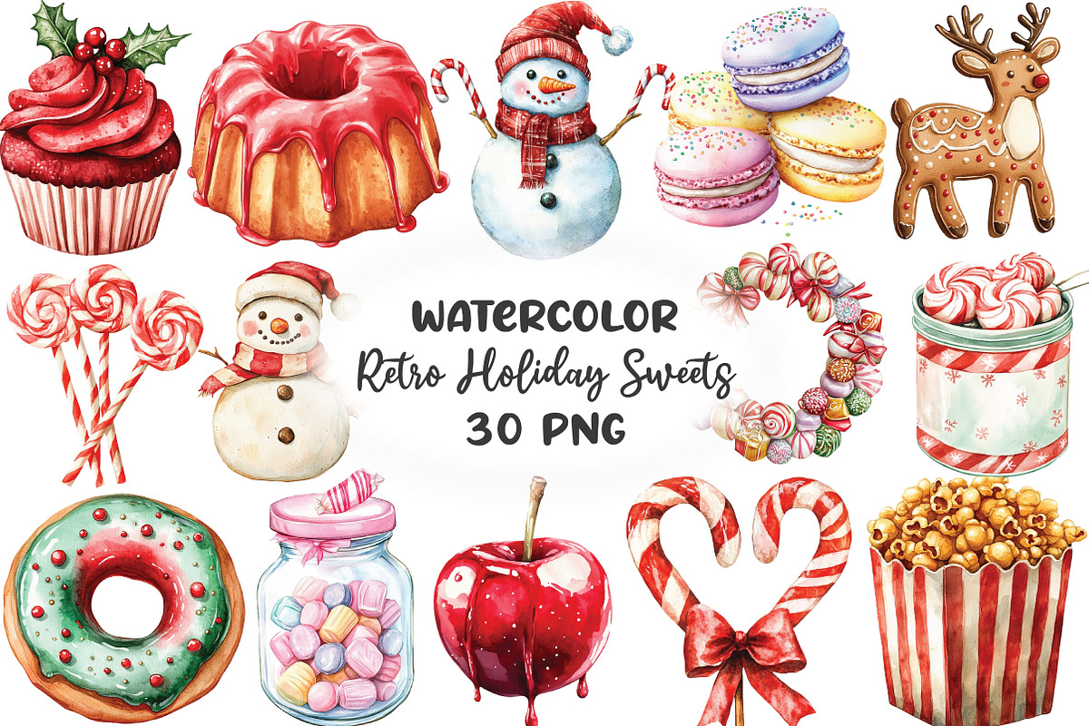 Retro Holiday Sweets PNG Clipart, an Illustration by CraftArtStudio (Photo 1 of 6)