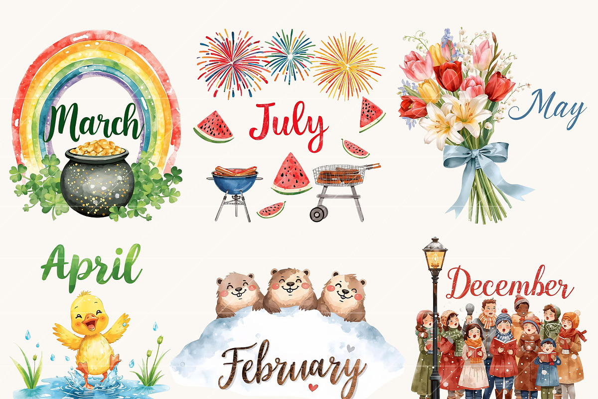 Months of the Year Clipart Bundle, an Object Illustration by Design Scotch (Photo 4 of 8)
