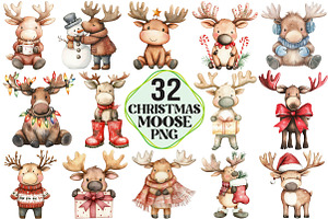 Kawaii Christmas Moose Clipart, an Illustration by Pixels.Craft