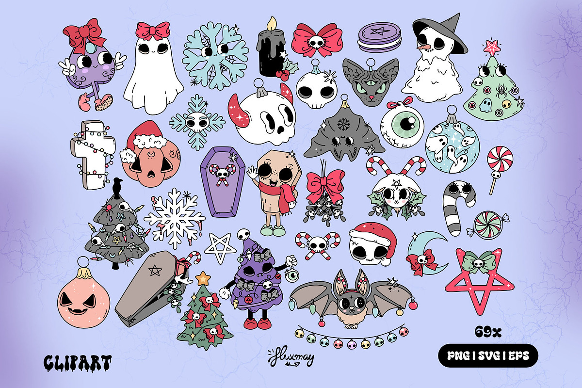 Merry Hexmas - Goth Christmas bundle, a Seasonal Illustration by Huxmay (Photo 2 of 7)