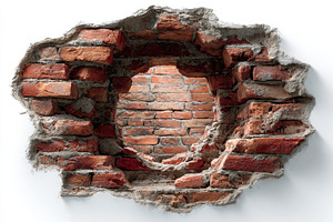 Hole in old brick wall revealing int, a Photo by Pixeness Studio