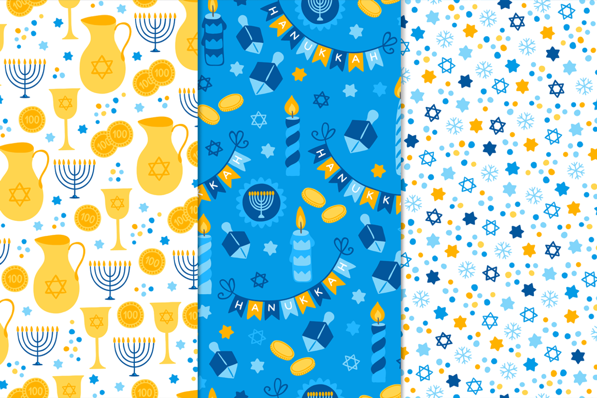 12 Hanukkah Seamless Patterns, a Pattern Graphic by miumiu (Photo 3 of 6)