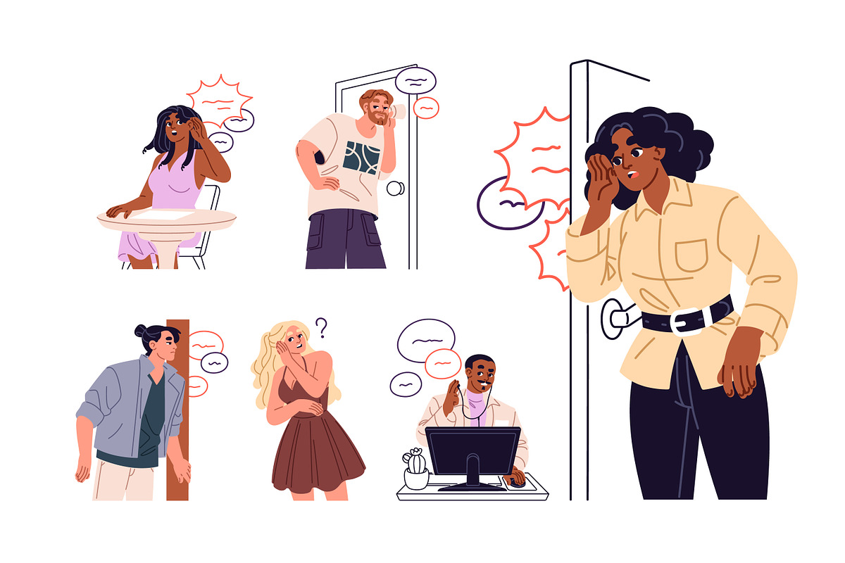 People eavesdropping gossips set, a Person Illustration by PaperTrident (Photo 1 of 4)