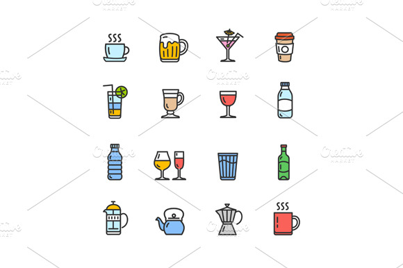 Drink Alcohol And Coffee Tea Icons.