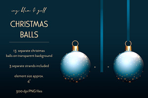 Blue And Gold Christmas Balls - PNG