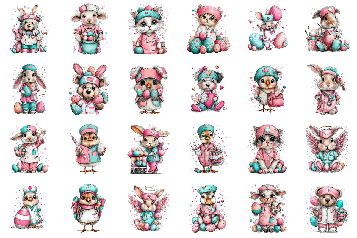 Whimsical Easter Nurse Animals Clipa, an Animal Illustration by designcity5 (Photo 2 of 5)