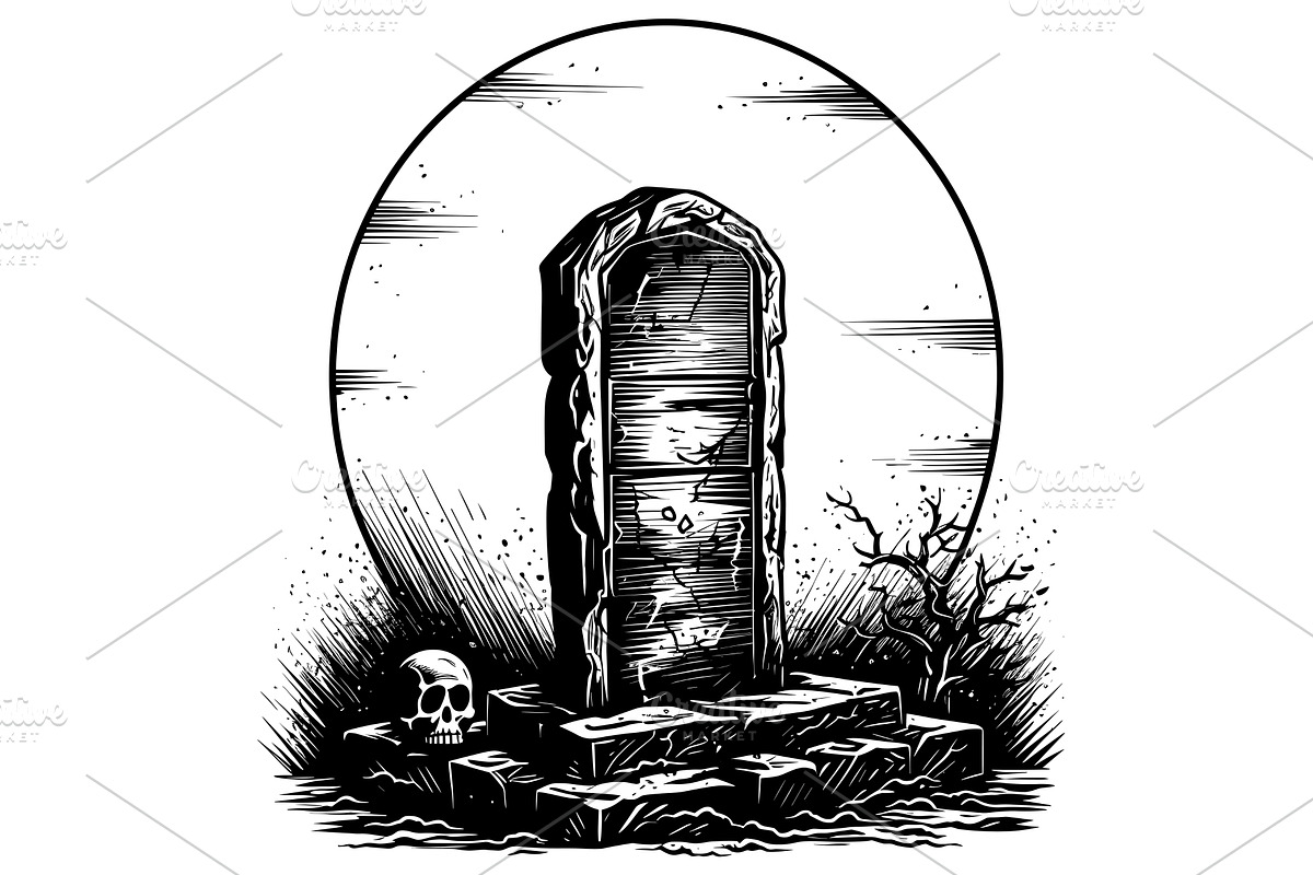 Tombstone Moon and Skull, a Texture Illustration by Malchev