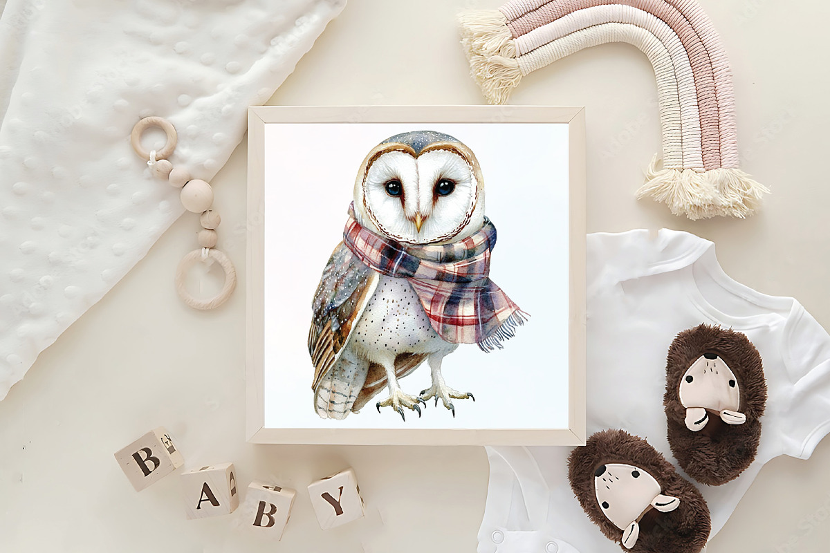 Christmas Barn Owl Clipart, an Illustration by CraftArtStudio (Photo 6 of 6)