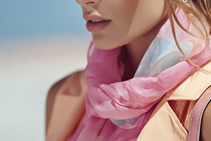 Woman wearing fashionable pink sunglasses and a light scarf, enj, a Beauty & Fashion Photo by Studio ANNA